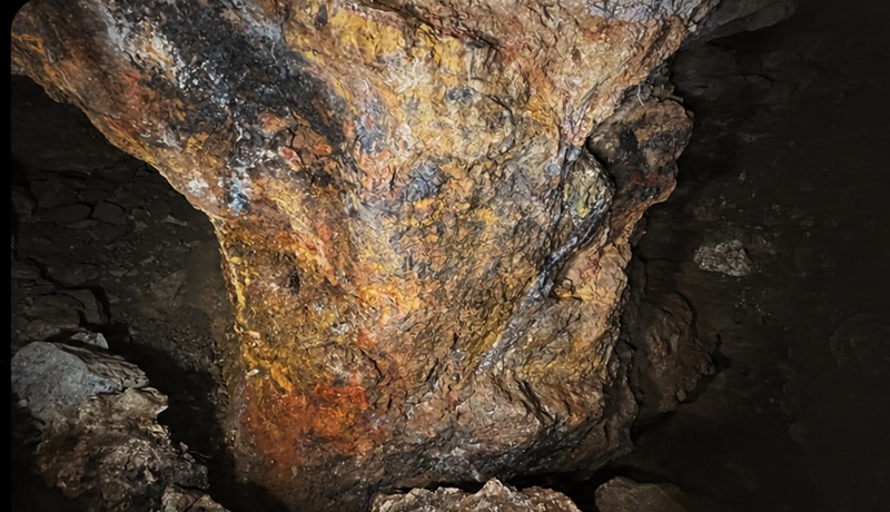 Mineralized rock exposed at the mine
